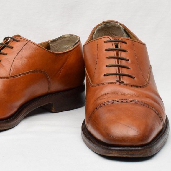 Vintage Alfred Sargent Brown Brogue England Made Cap Toe Oxford Dress Shoes - main image 8